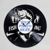 Personalized Fishing Wall Clock �Custom LP Record Design, Silent Quartz Movement
