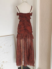 Printing Flower Spliced Design Chiffon Sling Dresses For Women