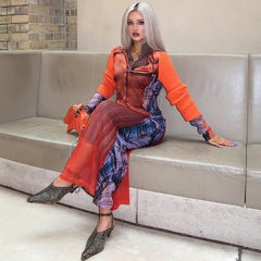 New Fashion Printed Long Sleeve Top Slim Dress