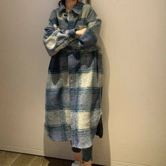 Camicione loose lungo plaid oversized