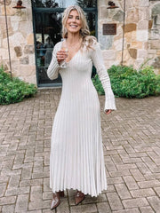 V-neck Women Knitted Maxi Dress