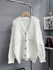 Winter Loose Fake Mink Fleece Patchwork Knitting Long Sleeve