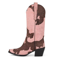 Knee-Length Elastic Rider Boots Round Heel Square Toe Western Boots