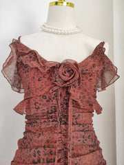 Printing Flower Spliced Design Chiffon Sling Dresses For Women