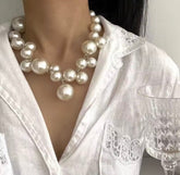 Collana Maxi Perle Chunky Statement �Girocollo Elegante con Perle Oversize Lucide