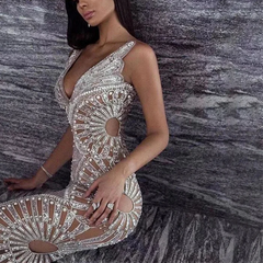 Slip Dress with Silver Sequins, Ruffles