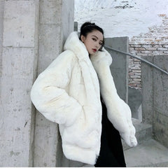 High Quality Furry Plush Rabbit Fur Coat Hooded