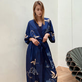 Blue Women's Light Luxury Silky Satin Kimono Robe