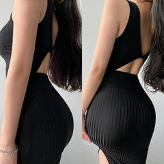 Slim Backless Hollow Out Sleeveless Maxi Dress