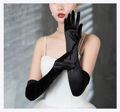 Long Satin Elastic Etiquette Gloves
