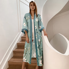 Frosty Green Mint Women's Light Luxury Silky Satin Kimono Robe