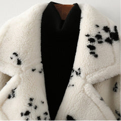 Oversized patterned teddy coat