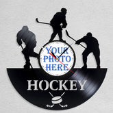 Personalized Hockey LP Record Wall Clock �Custom Photo & Name, Silent Quartz