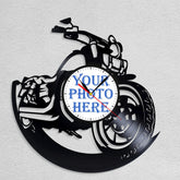 Personalized Motorcycle LP Record Wall Clock �Custom Photo & Name, Silent Quartz