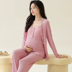 Gulleiâ„?3-Piece Cotton Maternity & Nursing Pajama Set with Robe