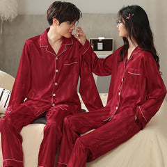 Red Silk Matching Pajamas for Newlyweds | Bride & Groom Set