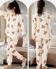 Boyfriend and Girlfriend Matching PJs Bear Design Cotton Set