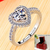 Engraved 0.6ct Heart Shaped Simulated Diamond Ring - Personalized 18K White Gold Plated Sterling Silver
