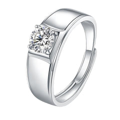 1 Carat Moissanite Mens Ring - Adjustable 18K White Gold Plated 925 Sterling Silver