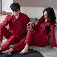Matching Pajamas Set for Couples Red Pure Cotton