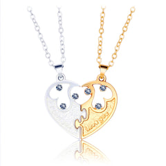 Engravable Half Hearts Interlocking Couple Necklaces Set