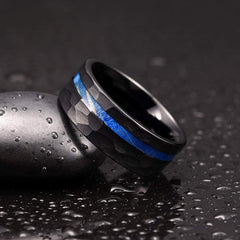 Comfort Fit Mens Hammered Ring with Custom Engraving