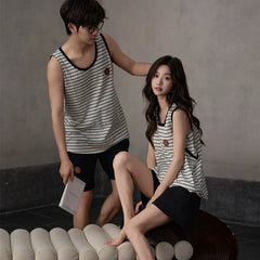 Soft Couple PJs - Sleeveless Matching Summer Shorts Set