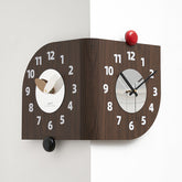 Corner Double-Sided Silent Wall Clock �Rich Brown (Dual Time)