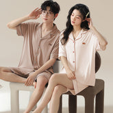 Soft Modal Couple Pajamas - Notched Collar Short Sleeve