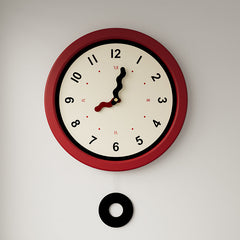 Nordic Silent Pendulum Wall Clock �12" Round (Acrylic, Red Frame)
