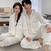 Matching Couple Pajamas �Geometric Jacquard Faux Silk Set for Couples