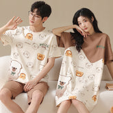 Bear Summer Sleepwear for Couples - Matching Cotton PJs Set