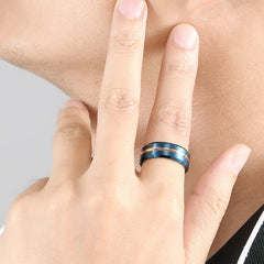 Engraved Mens Promise Ring Blue Tungsten 8mm