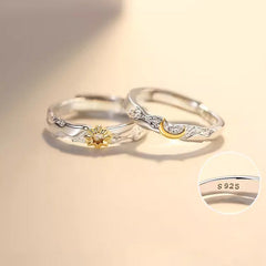 Sun and Moon Promise Rings - Adjustable Sterling Silver Set