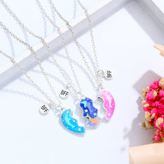 Magnetic Half Hearts Dolphin BFF Necklaces Set for 3 People