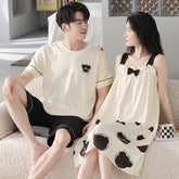 Cute Korean Couple Summer Bear Pajamas | 100% Cotton