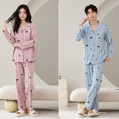Matching Couple Pajamas Set �Cat Print, Soft & Breathable