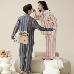 4-Piece Bear Rabbit Print Couples Pajamas Set 100% Cotton