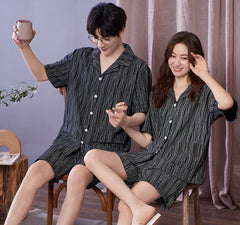 Matching Short Sleeve Pajamas Set for Men and Women 100% Cotton
