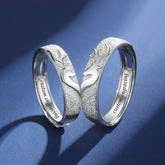 Engraved Kissing Deer Couple Promise Rings - Adjustable Sterling Silver Distance Relationship Gift