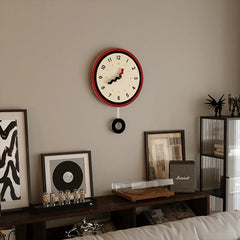 Nordic Silent Pendulum Wall Clock �12" Round (Acrylic, Red Frame)