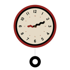 Nordic Silent Pendulum Wall Clock �12" Round (Acrylic, Red Frame)