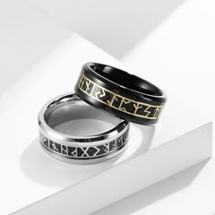 Engraved Futhark Viking Style Mens Ring