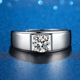 1 Carat Moissanite Mens Ring - Adjustable 18K White Gold Plated 925 Sterling Silver
