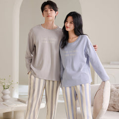 Matching Couple Pajamas Set �French Letter Print, Morandi Color Soft Cotton