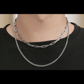 Double Layered Chain Mens Necklace