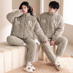 Matching Winter Couple Pajamas Set �Quilted Triple-Layer Fleece with Cotton Padding