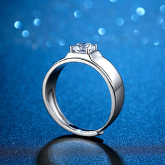 1 Carat Moissanite Mens Ring - Adjustable 18K White Gold Plated 925 Sterling Silver