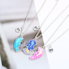 Magnetic Half Hearts Dolphin BFF Necklaces Set for 3 People
