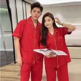 Classic Red Cotton Couple's Pajama Set